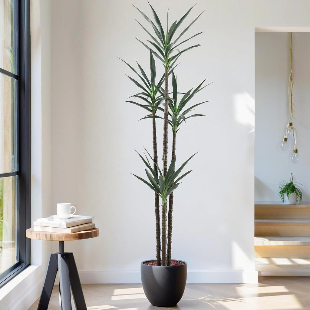 Tree 7ft Faux Agave Plant with 60 Leaves and 4 Realistic Trunks,Fake Floor Potted Artificial Tall Plants Garden Decor
