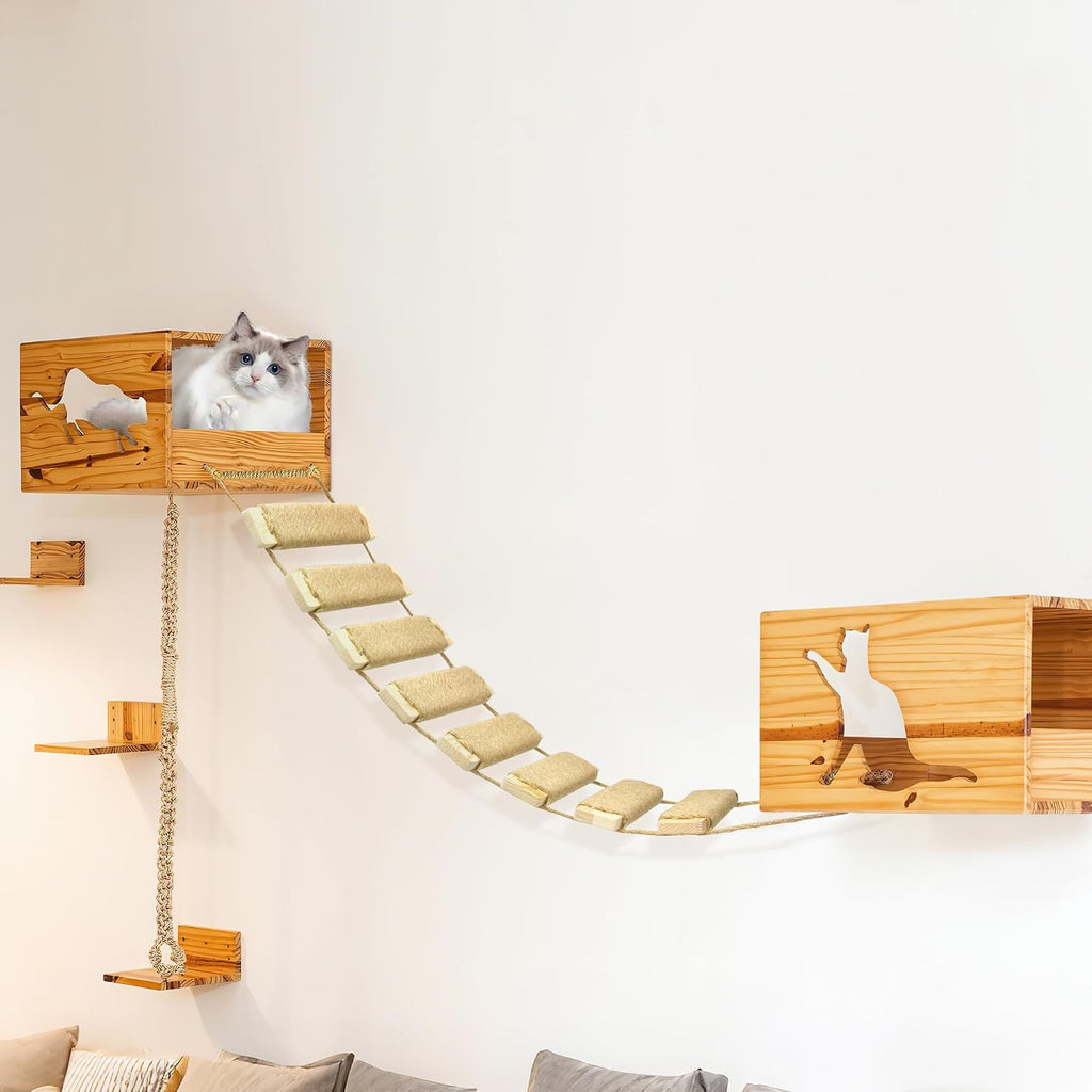 Adjustable Cat Ladder & Bridge - Multi-Functional Wall Furniture Climbing Frame | Sisal-Rope Wrapped Rungs for Secure