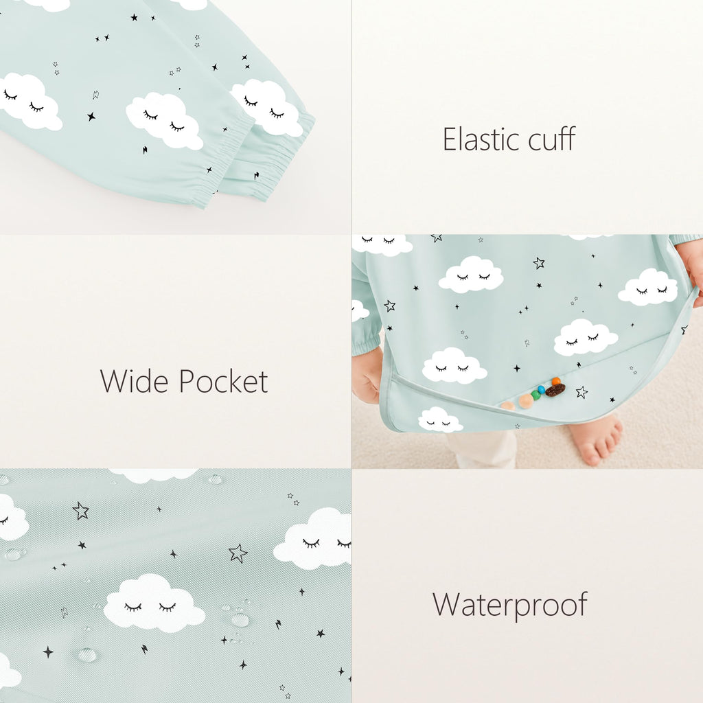2 Pack Long Sleeve Baby Bibs, Waterproof Smock Bibs for Eating