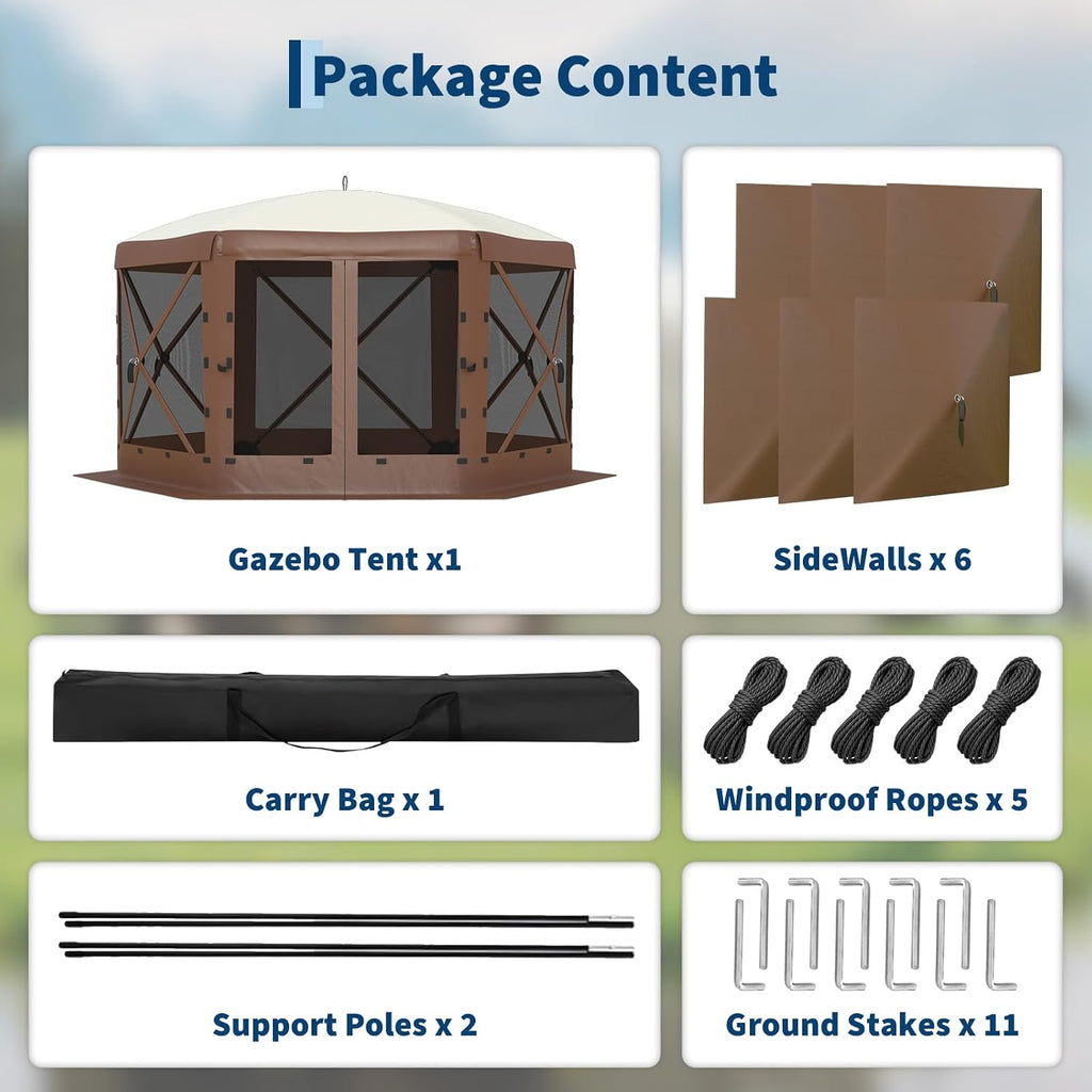 13FT Pop-Up Gazebo 6-Sided, Outdoor Canopy Tent with Mosquito Netting & Removable Wind Cloths Parties, Outdoor Events