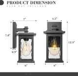 2-Pack Farmhouse Outdoor Wall Lights, 12 Inch Exterior Lights Fixture for House, Black Finish with Water Ripple Glass