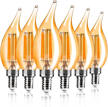 E12 LED Bulbs, Dimmable Chandelier Light Bulbs 40 Watt Equivalent, Flame Tip CA11 Candelabra Light Bulbs 4W, Amber
