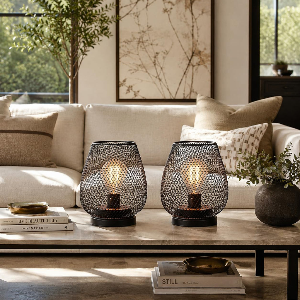 2 Pack Battery Operated Lamp Outdoor Table Lantern, LED Table Lantern with Timer Mode, Vintage Decorative Lights