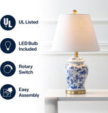 22" Blue/White Ceramic Table Lamp, French Country Chinoiserie Ginger Jar LED Bedside Lamp Bedroom, White Linen Shade