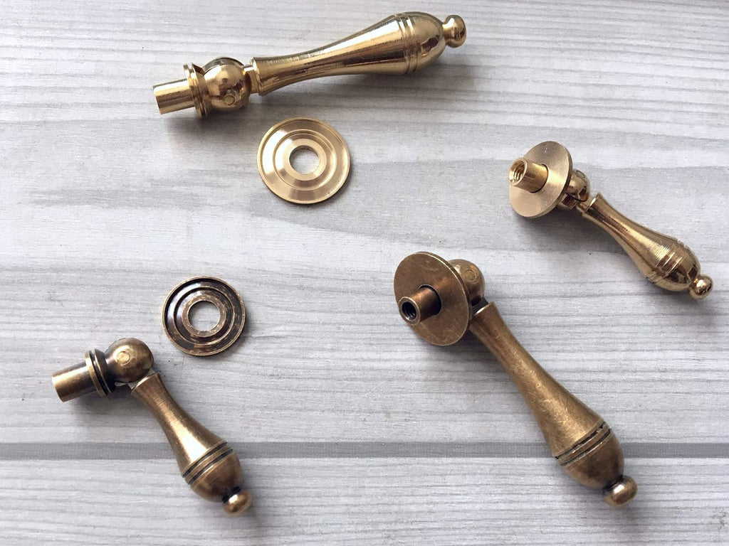 Brass Drawer Knob Single Drop Pull Knob Drawer Pull Pendant Dresser Pull Handles Antique Bronze (Large, Antique
