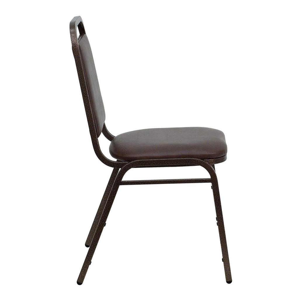 4 Pack HERCULES Series Trapezoidal Back Stacking Banquet Chair in Brown Vinyl - Copper Vein Frame