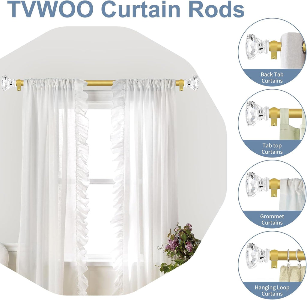 Gold Decorative Crystal Curtain Rods :Heavy Duty Adjustable Window Curtains Rods for Living Room Bedroom