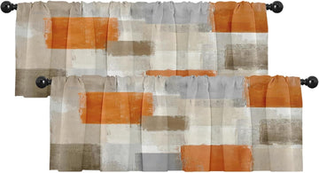Valances for Windows, 2 Pack, 52x12 Inch, Abstract Orange - Set of 2