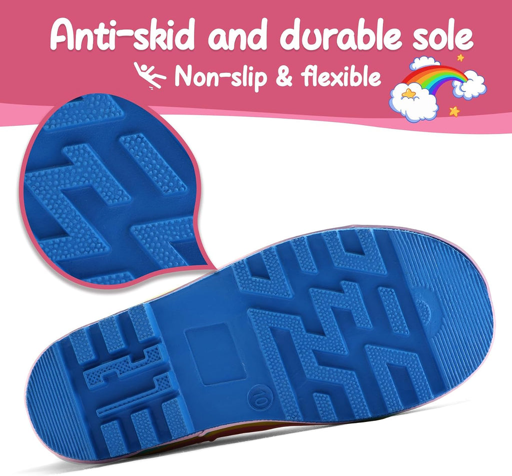 Kids Rain Boots Waterproof Printed Rubber boots with Handles