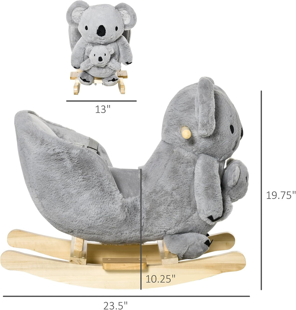Kids Ride-On Rocking Horse Koala-Shaped Rocker for 18-36 Months Gray