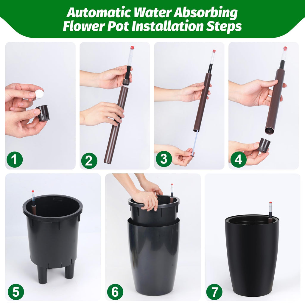 16" Tall Planter Set of 4, Self Watering Pots, Large Planter for Outdoor