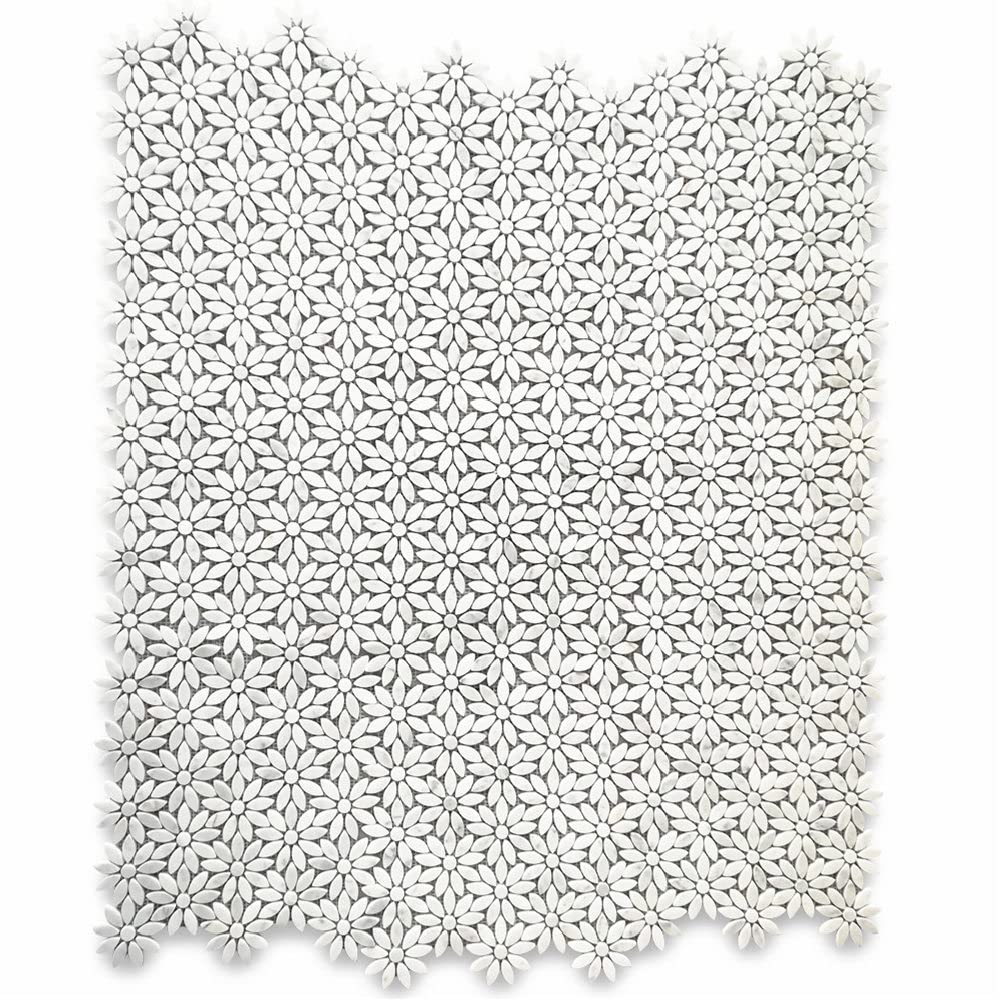 Carrara White Marble Daisy Flower Pattern Mosaic Tile Honed Kitchen Bath Wall Floor Backsplash Shower (1 Sheet)