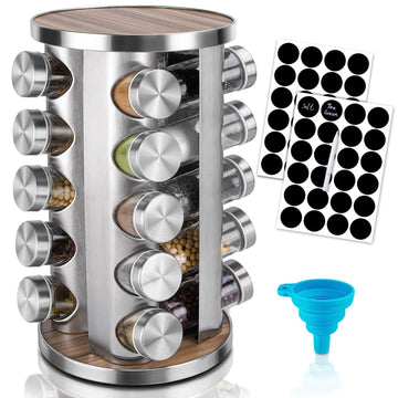 Rotating Spice Rack Organizer with Jars(20Pcs), Seasoning Organizer for Cabinet, Kitchen Spice Racks for Countertop