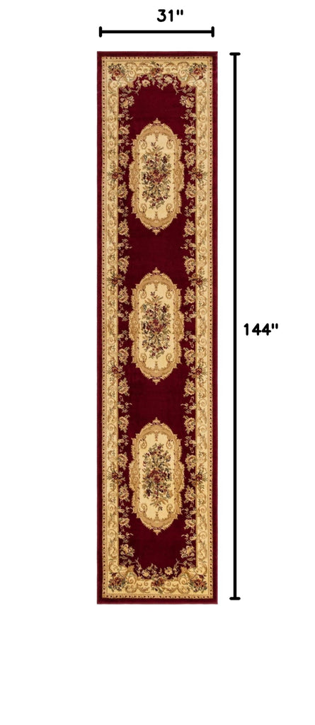 Chateau Rug - 12 Ft Runner Red Traditional Medallion Runner Rug - Elegant Old World Design s, Entryways, and
