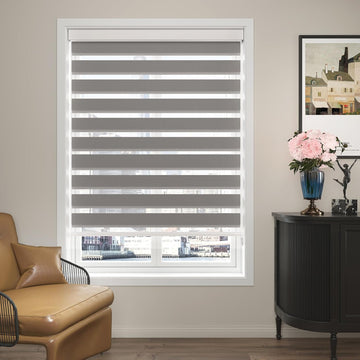 Zebra Blinds for Windows (27" W x 72" H, Grey) Zebra Roller Window Shades, Corded Dual Layer Light Filtering Privacy