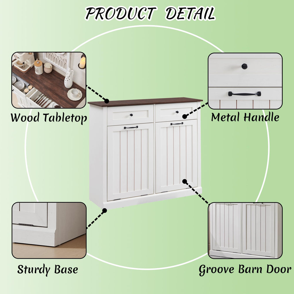 Double Tilt Out Laundry Hamper Cabinet, Trash Cabinet, Antique White
