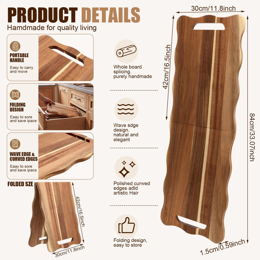 Scolloped Large Charcuterie Board 33 x 12 In Foldable Acacia Tray