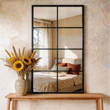Wall Mirror 16" x 32", Set of 2 Rectangle Window Pane Decorative Mirrors, Metal Framed Wall Mounted Mirror