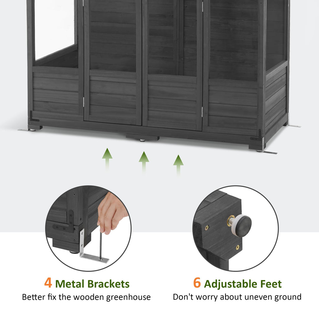 Wooden Walk-in Greenhouse Open Roof & Lockable Door 0899 (Dark Grey)