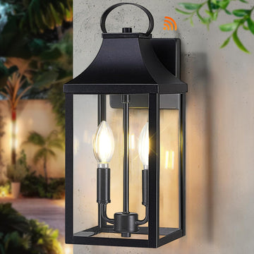 15" Dusk to Dawn Black Outdoor Wall Lantern with E12 Socket, 1 Pack