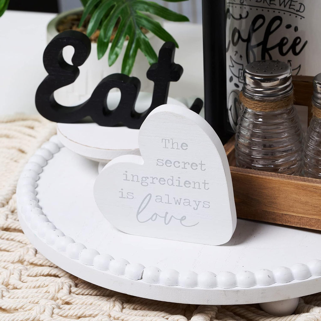 GENMOUS Farmhouse Kitchen Tiered Tray Decor Items Mini Set, Rustic Black and White Kitchen Counter Decor, Two Tiered - Set of 4