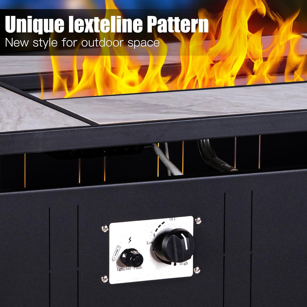 47" Propane Fire Pit Table with Real Ceramic Tabletop, 50000 BTU Gas Firepit Table with Lid & Lava Stones