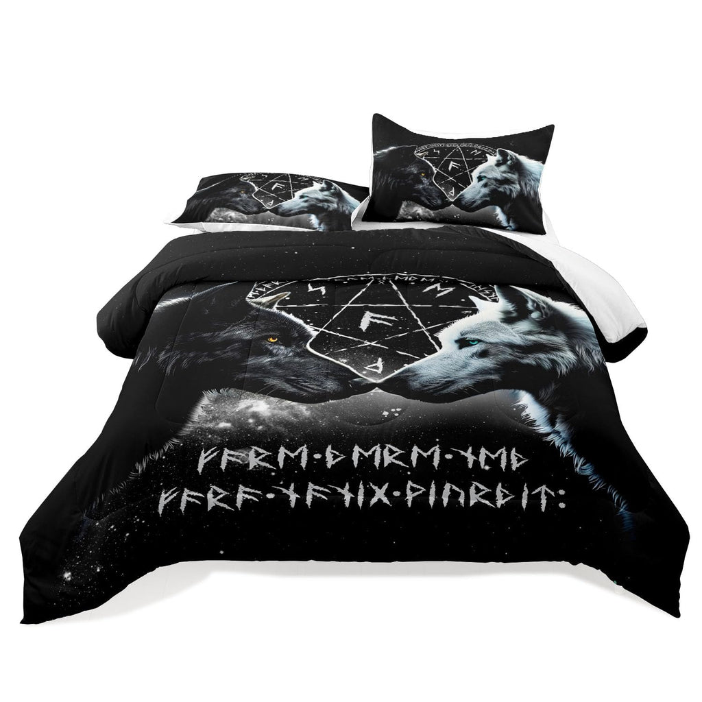 Wolf Bedding Set Queen Size, Wolf Comforter Bed Set, Wildlife Animal Print Comforter Set Bed in a Bag Queen, Hunting