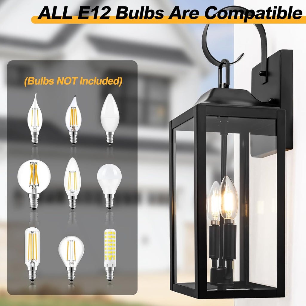 19" Large Outdoor Wall Lights - Black Outside Wall Mounted Light Fixture