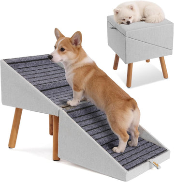 Dog Stairs for Small Dogs, 2-in-1 Dog Safety Ramp and Ottoman, 17.13" H
