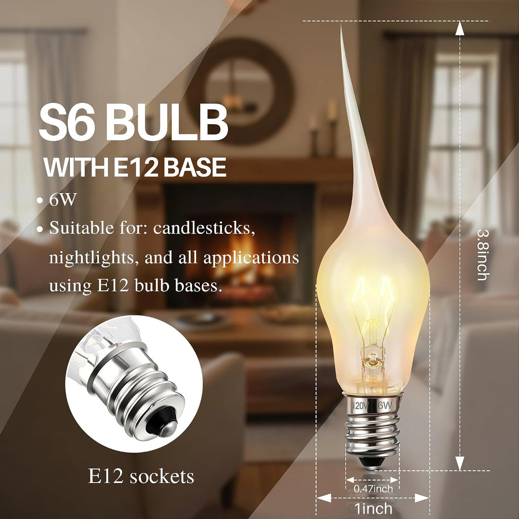 6 Pack 6W Silicone Dipped Candle Light Bulbs E12 Base