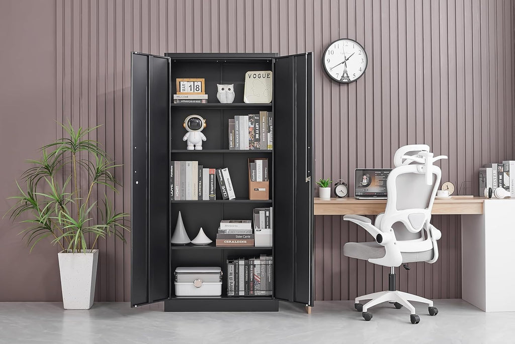 Metal Storage Cabinet with Adjustable Shelves, Garage Storage Cabinets with Doors and Shelves, File Cabinets Pantry