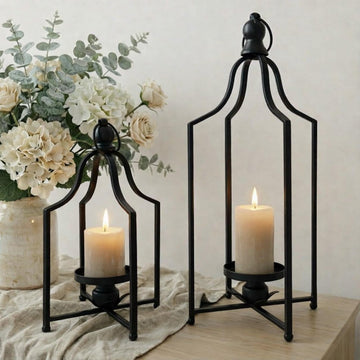 12.5" & 16.5" Timeless Cozy Decorative Lanterns Set of 2, Handcrafted Metal Iron Candle Holders, Farmhouse Elegance
