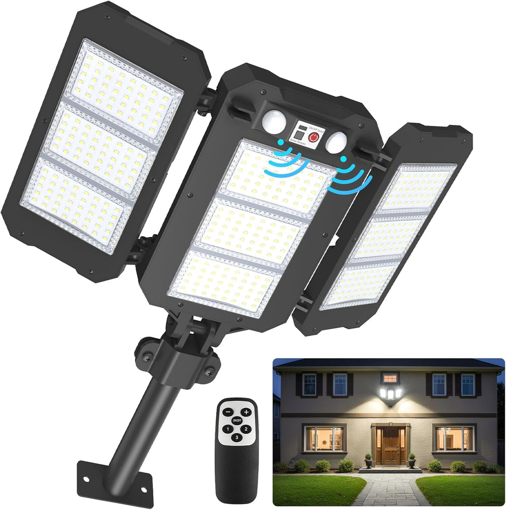 Solar Flood Lights Outdoor, 7000 LM Super Bright Aluminum Arm Waterproof | 6000 mAh Remote Control Dusk to Dawn LED
