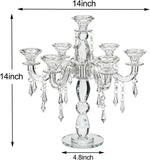 14inch Clear Crystal Candle Holder, Elegant 7-Arms Candlestick Holders Crystal Candelabra Decorative Pillar Candle