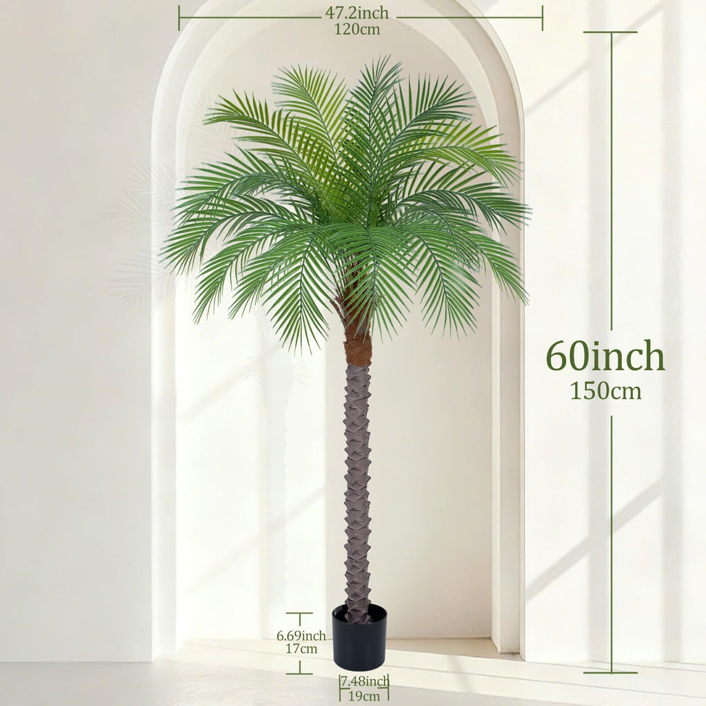 5ft Artificial Phoenix Palm Tree, Tall Faux Palm Plant with 15 Adjustable Leaves, Perfect for Outside Patio