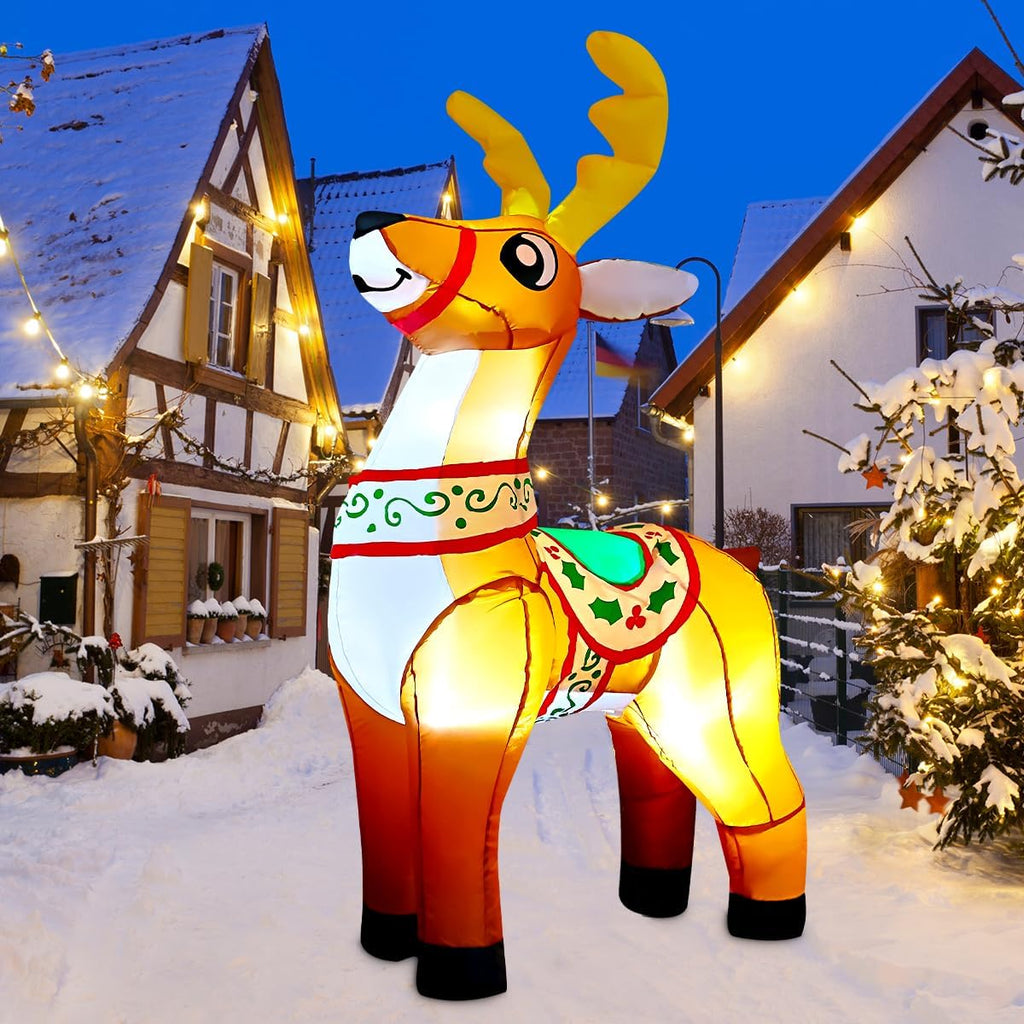 6 FT Christmas Inflatables Reindeer Outdoor Decorations Blow Up Yard Cute Deer with Built-in LEDs for Xmas Garden