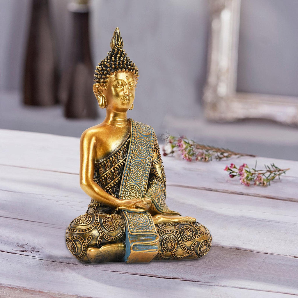 Meditating Seated Thai Buddha Statue, Gold, Polyresin