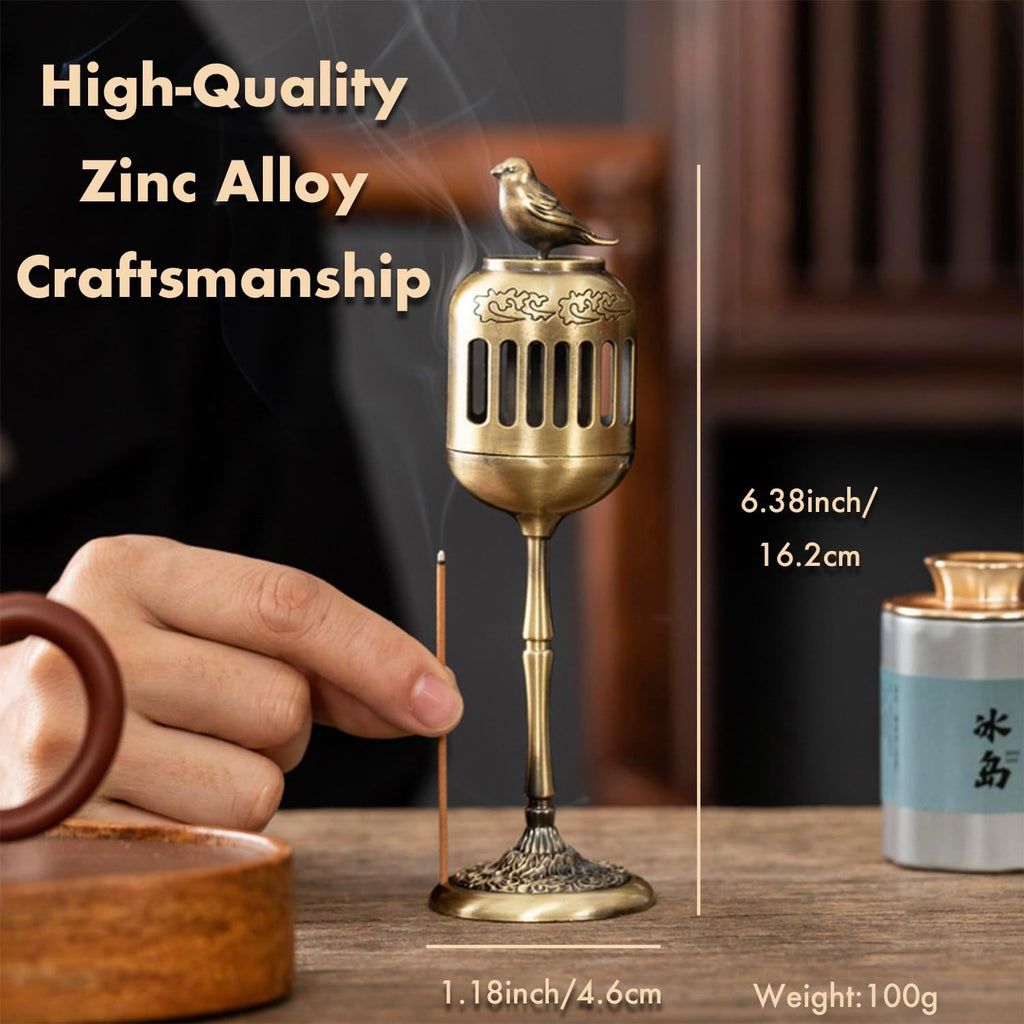 Antique Golden Magpie Lantern Incense Burner, Multi-Use Decorative Incense Holder, Elegant Zinc Alloy Craftwork