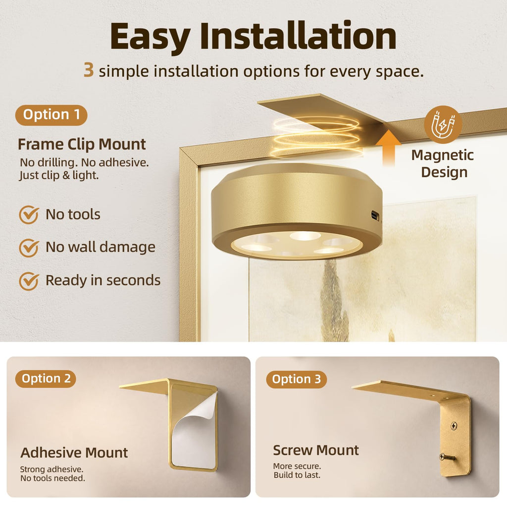 Picture Lights for Wall, Rechargeable Battery Magnetic Poster Lights with 3 Color Temps & 12 RGB, Remote Dimmable