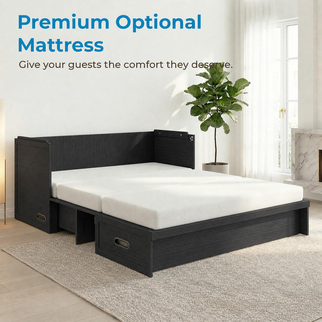 Queen Murphy Bed Cabinet with Tri-Fold Mattress Included, Black