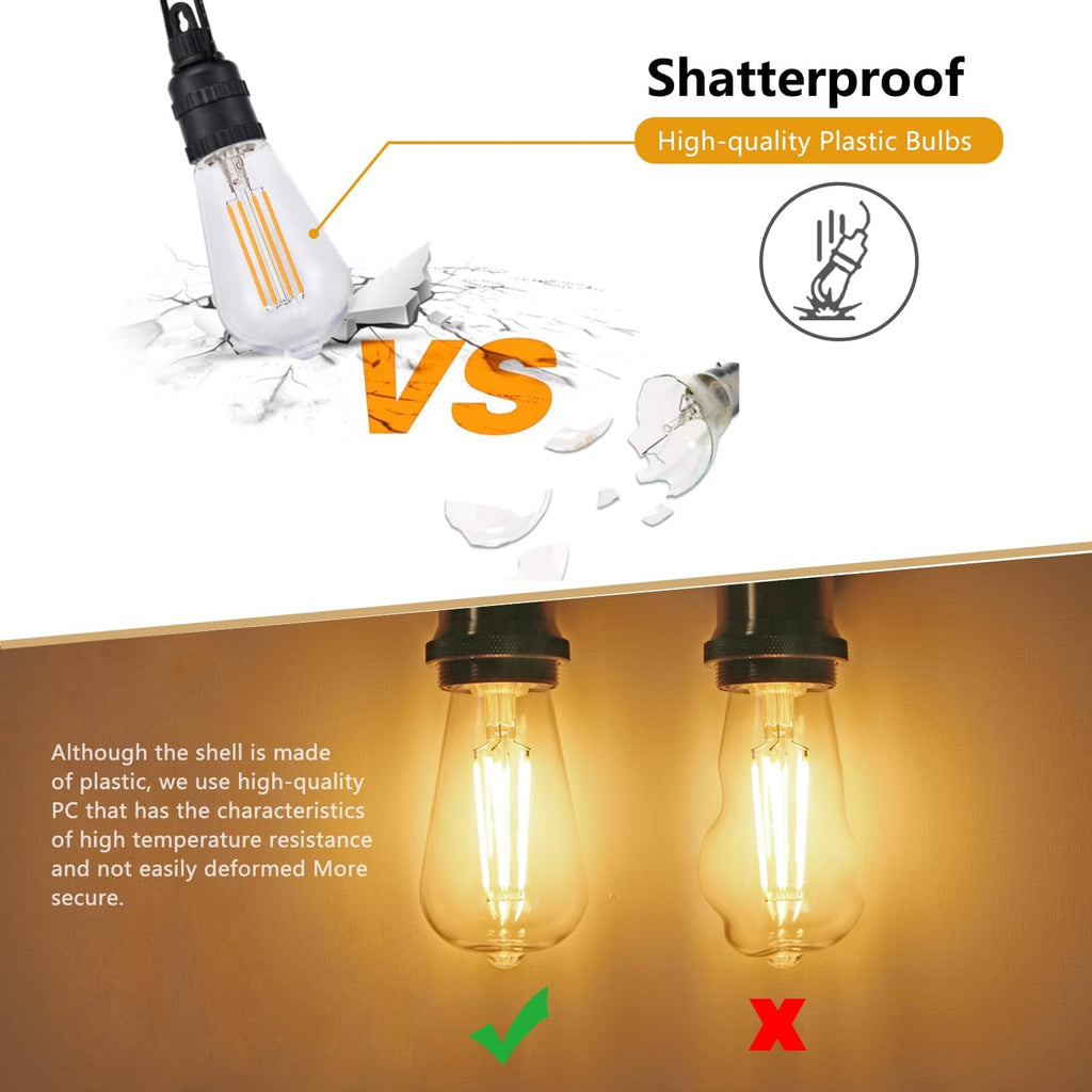 4Pack ST58/ST19 Vintage LED Edison Bulbs, Warm White 2700K, 6W Equivalent 60W LED Filament Light Bulbs, Dimmable