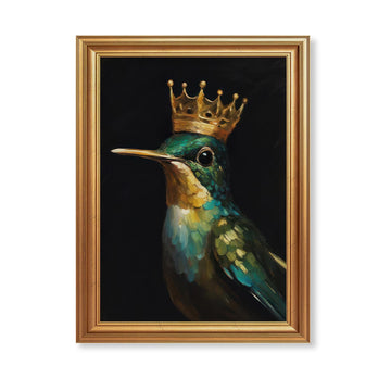 Luxury Hummingbird with crown Framed Canvas Wall Art 12x16 inches