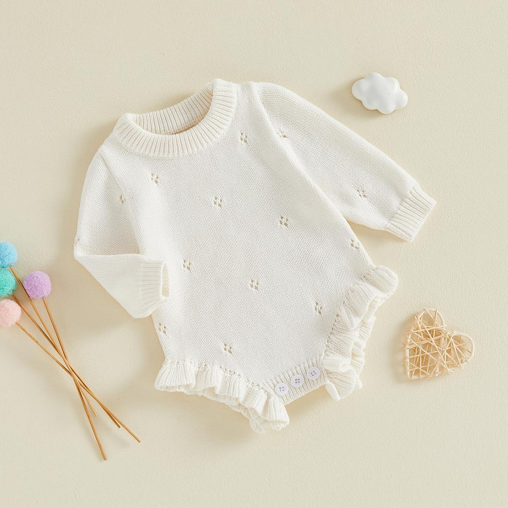 Newborn Infant Baby Girl Knit Sweater Romper Ruffle Bodysuit Winter Clothes