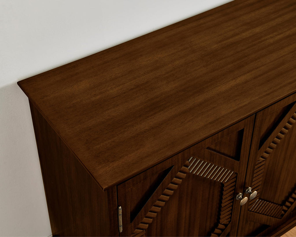 65" Mid Century Sideboard Buffet Cabinet with Solid Wood Legs, Accent Storage Cabinet Credenza with 4 Doors (Walnut)