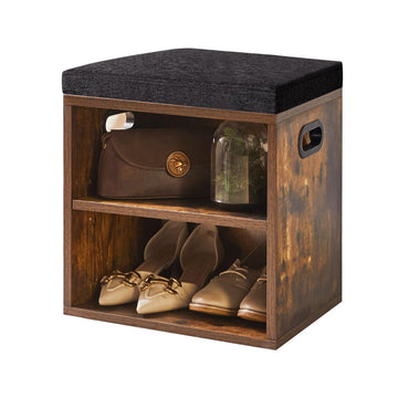 Small Shoe Storage Bench with Cushion, Rustic Brown