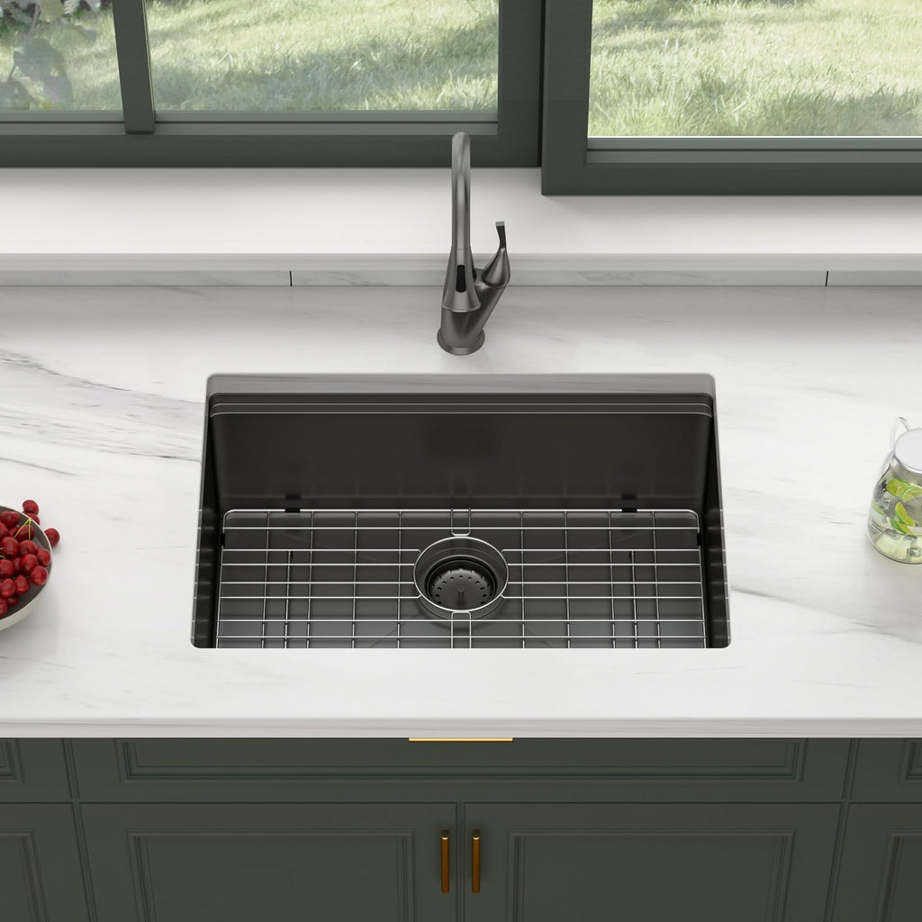 26 Undermount Kitchen Sink Black Stainless Steel Workstation