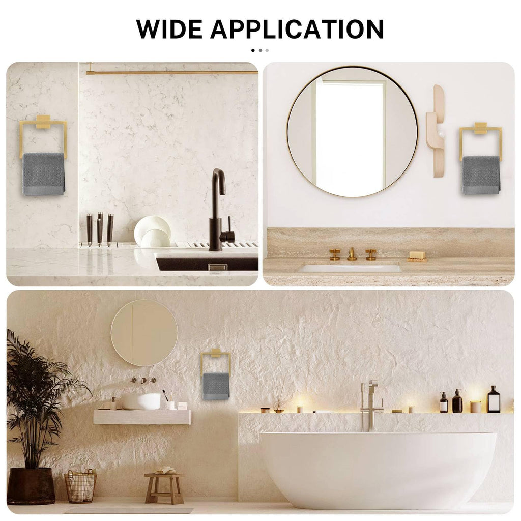 Brushed Gold Towel Ring, Square Hand Towel Holder, Towel Hanger, Bathroom Hardware Accessories, Stainless Steel