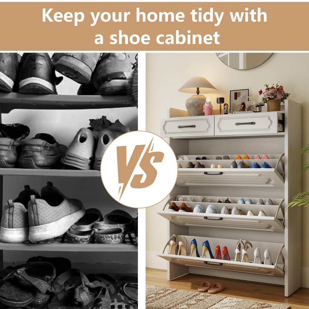 Shoe Cabinet with 3 Flip Drawers & 2 Top Drawers
