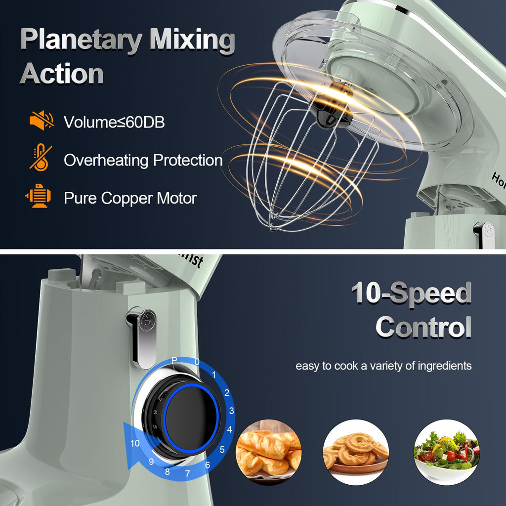 Stand Mixer, 6.5QT 10-Speed Tilt-Head 3-IN-1 Electric Food Mixer