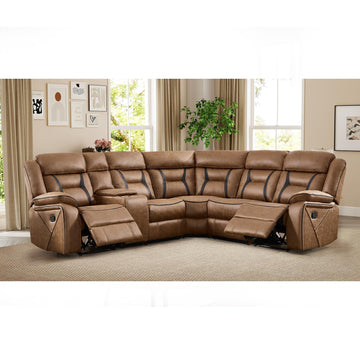 Faux Leather Reclining Sectional Couch, L-Shaped Sectional Corner Manual Recliner Sofa Home Furniture Set with